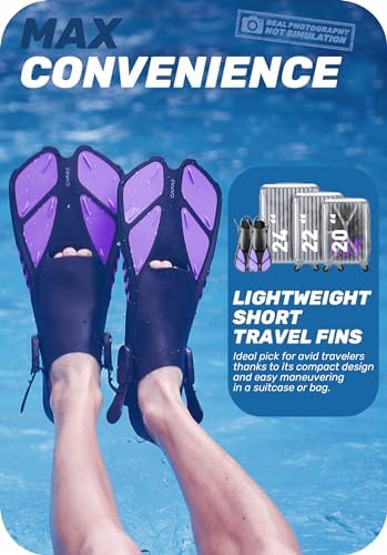 CAPAS Snorkel Fins, Swim Fins Travel Size Short Adjustable for Snorkeling Diving Adult Men Women Kids Open Heel Swimming Flippers