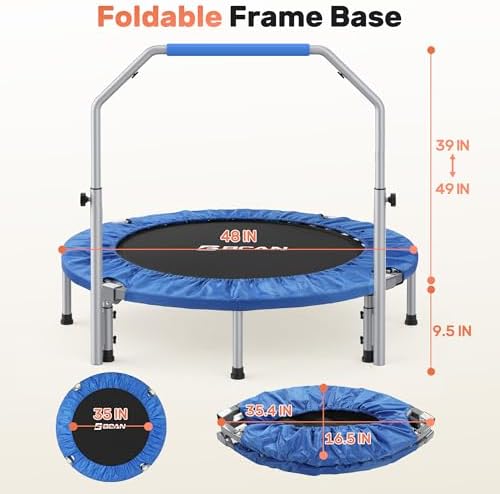 BCAN 40/48" Foldable Mini Trampoline Max Load 330lbs/440lbs, Fitness Rebounder with Adjustable Foam Handle, Exercise Trampoline for Adults Indoor/Garden Workout
