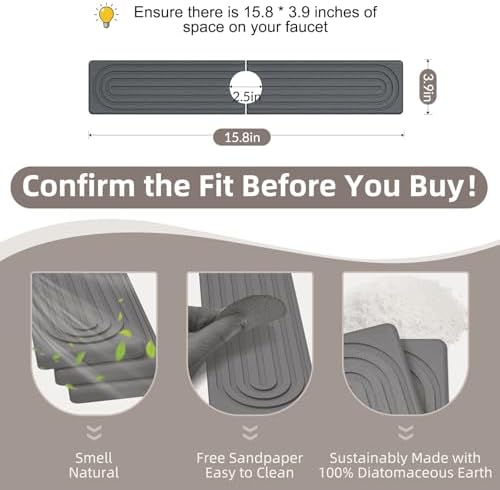 Faucet Mat for Kitchen Sink - Super Absorbent Diatomite Fast Drying Stone, Quick Drying Splash Guard,Prevents Moisture Buildup Sink, Durable Protector for Kitchen,Bathroom Counter