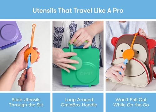 Omie OmieBox Kids Utensils Set with Case - 2 Piece Plastic, Reusable Fork and Spoon Silverware with Pod for Kids (Blue)