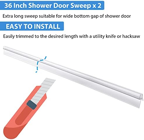 2-Pack Butecare Frameless Shower Door Bottom Seal with Long Sweep for Glass Doors – Stop Shower Leaks and Create a Water Barrier (3/16” x 36”)