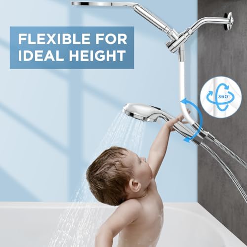 Dual Handheld Shower Head Combo, 2-in-1 Rain Shower Heads System 8 Inch Rainfall Shower Head and 10 Modes High Pressure Hand Held Showerhead with Built-in Power Wash