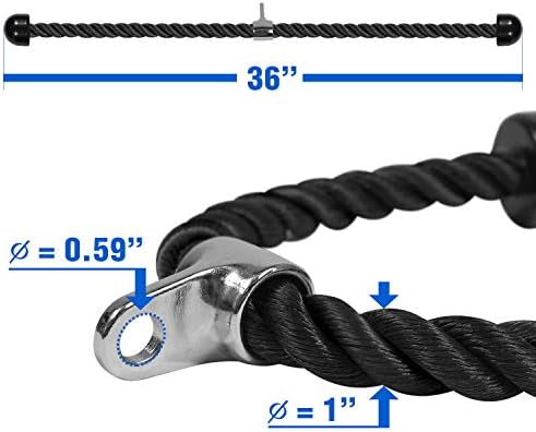 Yes4All Deluxe Tricep Rope Cable Attachment, 27 & 36 inch with 4 Colors, Exercise Machine Attachments Pulley System Gym Pull Down Rope with Carabiner