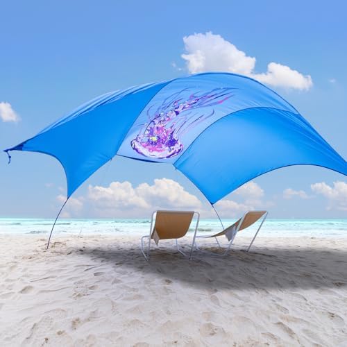 Beach Shade Tent Sun Canopy Shelter, Wind Canopy for Beach, Backyard, Park, Dessert, Light Weight, Easy Set Up, 150 Sq. Ft. of Shade for 3-6 People, Regatta Jellyfish