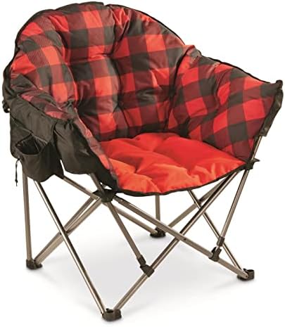 Guide Gear Club Camping Chair, Oversized, Portable, Folding with Padded Seats, 500-lb. Capacity Red Plaid
