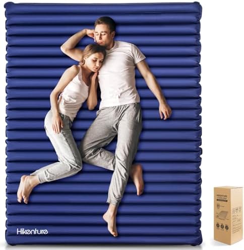 Hikenture Double Sleeping Pad for Camping, 4" Extra-Thick Camping Mattress 2 Person, Inflatable & Ultralight Sleeping Mat for Backpacking, Hiking (Navy Pumpsack, Full XL)
