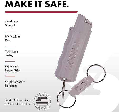 SABRE Pepper Spray, Maximum Police Strength OC Spray, Quick Release Keychain for Easy Carry and Fast Access, Finger Grip for More Accurate and Faster Aim, 0.54 fl oz, Secure and Easy to Use Safety