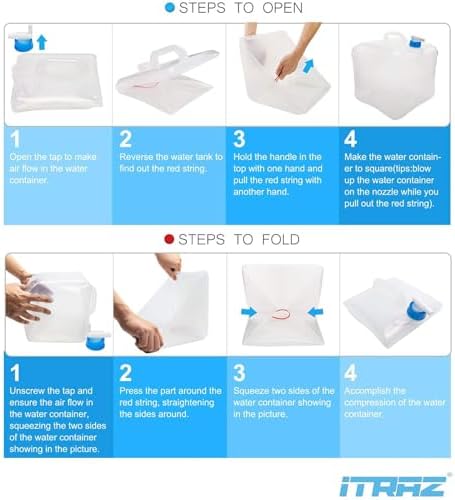 Collapsible Water Container Jug, 4×5.3 Gallon BPA Free Camping Water Storage Canteen with Spigot, for Hiking Backpack RV Outdoors & Emergency, Portable Survival Kit - Food Grade Transparent PE