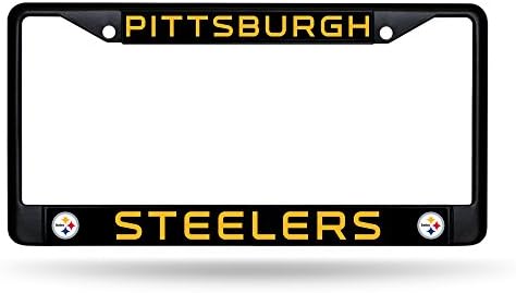 Rico Industries NFL Football Primary Black Chrome Frame with Plastic Inserts 12" x 6" Car/Truck Auto Accessory