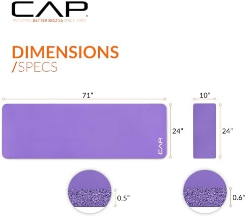 CAP Barbell 1/2-Inch High Density Exercise Yoga Mat with Strap | Multiple Options