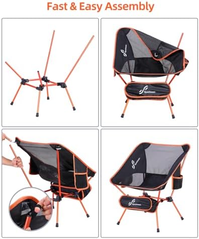 Sportneer Camping Chairs, Lightweight Outdoor Chairs with 2 Side Pockets & Storage Bag, Foldable & Portable Lawn Chairs for Camping Hiking Lawn Picnic Beach Outdoor Travel (1, Orange)