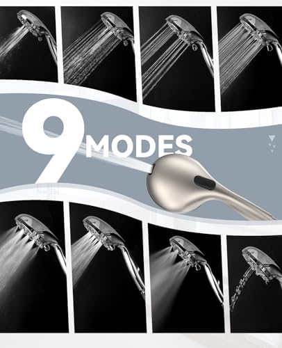 JDO Shower Head with Handheld, High Pressure Handheld Shower Head 9 Settings, Detachable Shower Head Set with Stainless Steel Hose and Shower Bracket (Brushed Nickel)