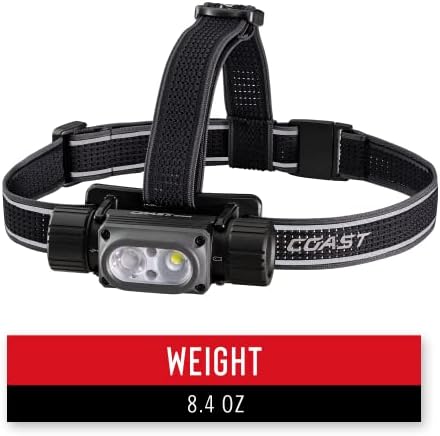 Coast WPH34R 2000 Lumen Waterproof Ultra Bright IP68 USB Rechargeable-Dual Power Headlamp, 6 Modes with Spot and Flood Beams, Black/Grey