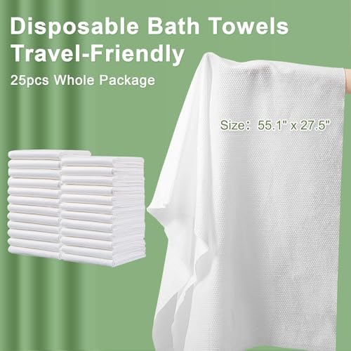 Disposable Bath Towels, 25 Pack 55" x 27.5" Ultra Soft, Quick Dry Disposable Body Towel, Portable Travel Towel for Hotel Camping Beach Swimming Gym Sauna Spa, Personal Care Pet Towels