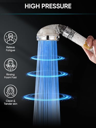 Cobbe Filtered LED Shower Head with Handheld, Color Changing, High Pressure Shower Head with Filter, Water Saving Spray Handheld Showerheads with Hose and Base for Dry Skin & Hair