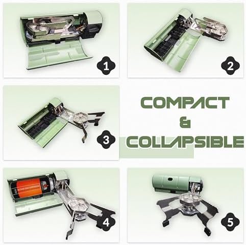 17,700 BTU Foldable Butane Camping Stove – 5,200W Portable Gas Burner with Carrying Bag for Outdoor Cooking, Backpacking & Emergency Use