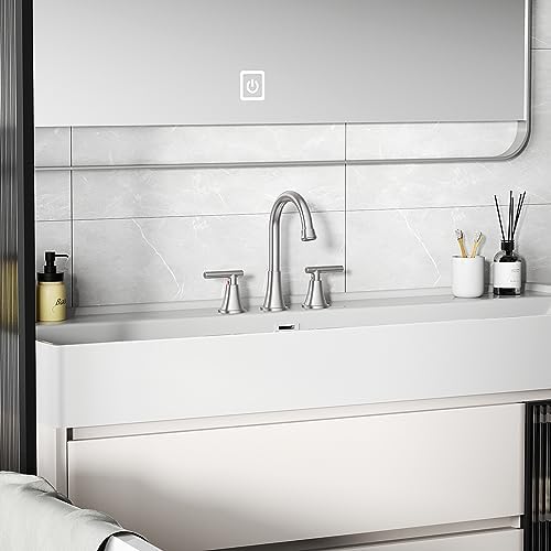 Bathroom Faucets for Sink 3 Hole, Hurran Brushed Nickel Bathroom Sink Faucet with Pop-up Drain and Supply Lines, Stainless Steel Lead-Free Widespread Faucet for Vanity RV, 2 Pack