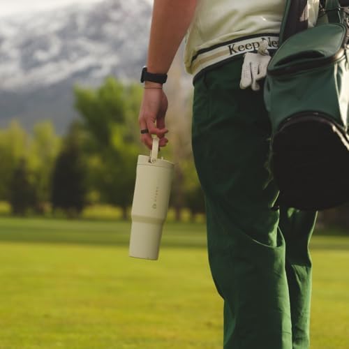 HydroJug Sport - Stainless Steel Tumbler with Straw, Vacuum Insulated, 32oz Leakproof Water Bottle, Ergonomic Design, Reusable, Dishwasher Safe, Rubber Base, Durable for Gym or Outdoors, Cream