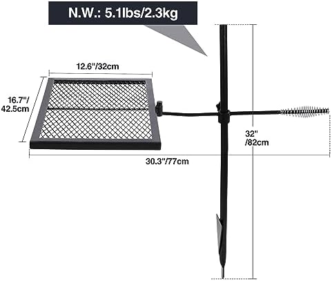 REDCAMP Swivel Campfire Grill Heavy Duty Steel Grate, Over Fire Camp Grill with Carrying Bag for Outdoor Open Flame Cooking