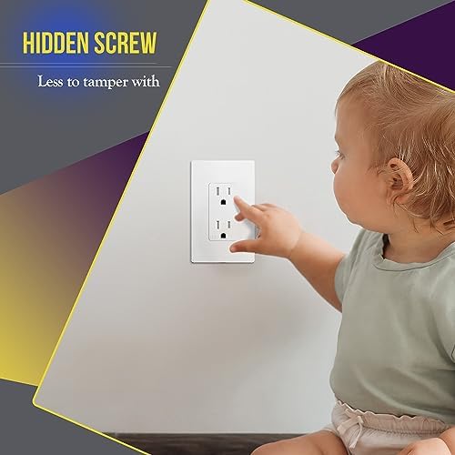 ENERLITES Screwless Decorator Wall Plates Child Safe Outlet Covers, Size 1-Gang 4.68" H x 2.93” L, Unbreakable Polycarbonate Thermoplastic, SI8831-W-40PCS, Glossy, White (40 Pack)