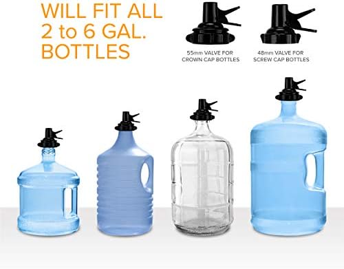 Brio Stainless Steel 3-5 Gallon Water Jug Stand and 2 Dispenser Valves, Rust-Resistant Non Slip Water Stand with BPA Free Fast Flow Water Spout Fits BOTH 48mm and 55mm Bottles 2 CAPS INCLUDED (Black)