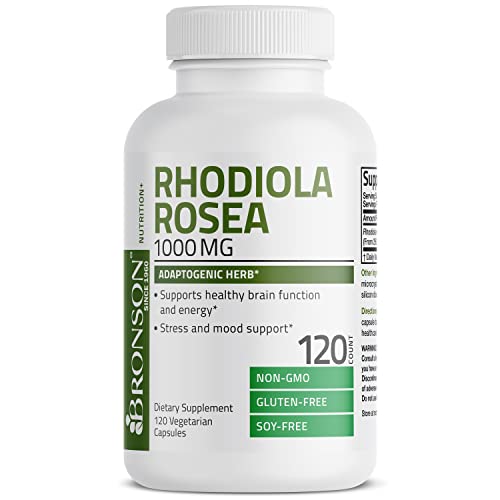 Bronson Rhodiola Rosea 1000mg Supplement - Adaptogenic Herb for Brain, Stress & Mood Support - Non-GMO, 120 Vegetarian Capsules