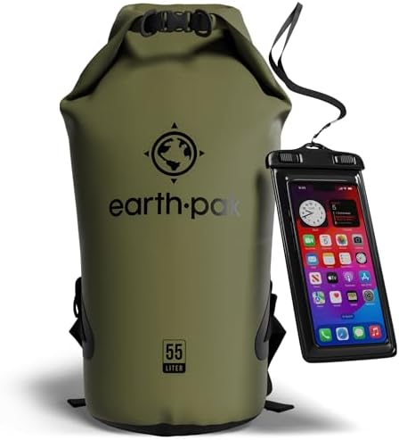 Earth Pak Waterproof Dry Bag - Roll Top Waterproof Backpack Sack Keeps Gear Dry for Kayak with Waterproof Phone Case
