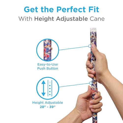NOVA Medical Products Designer Walking Cane with Offset Handle, Lightweight Adjustable Walking Stick with Carrying Strap, "Butterfly Symphony" Design