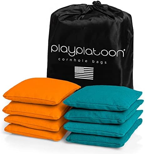 Play Platoon Cornhole Bags Weather Resistant- Set of 8 Regulation Bean Bags for Tossing- Official Professional Size & Weight Corn Hole Bags Two Color All Weather Cornhole Beans Bag Set with Tote Bag