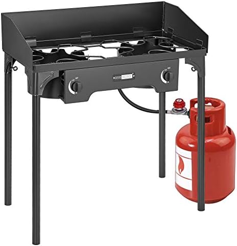 VIVOHOME 150,000 BTU Double Burner Propane Stove, Heavy-Duty Outdoor Portable Camp Stove with Windscreen & Detachable Legs for Camping, Backyard, BBQ Cookouts