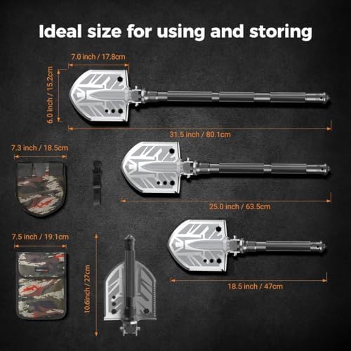 Sahara Sailor Unbreakable Tactical Shovel-180 Degree Folding Shovel-Camping Shovels - 23 in 1 Survival Gear and Equipment Multifunctional Camping Gear Survival Tools for Caping Hiking