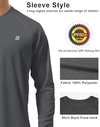 Roadbox Mens UPF 50+ UV Sun Protection Shirts Outdoor Long Sleeve SPF Rash Guard for Fishing Hiking Swimming Running