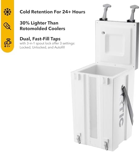 RTIC Halftime Water Cooler Portable Carrier Container, Drink Beverage Dispenser, Stackable with 2 Taps, Bottleless, BPA-Free, for Sports, Camping, BBQ, Parties, Picnic, & More, White