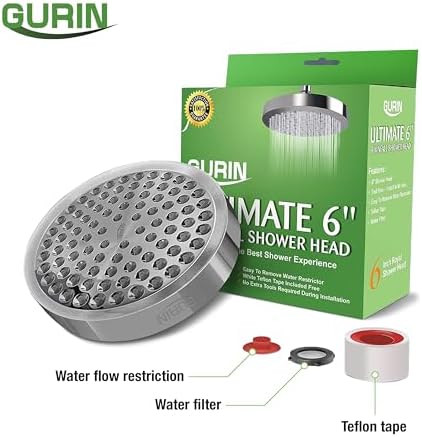 GURIN Shower Head High Pressure Rain, Luxury Bathroom Showerhead with Chrome Plated Finish, Adjustable Angles, Anti-Clogging Silicone Nozzles (2.5 GPM)