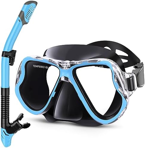 Greatever Dry Snorkel Set,Panoramic Wide View,Anti-Fog Scuba Diving Mask,Professional Snorkeling Gear