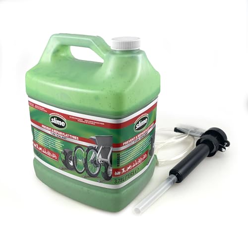Slime 10204 Bike Tube Puncture Repair Sealant with Pump, Prevent and Repair, suitable for all Bicycles, 1 Gallon bottle