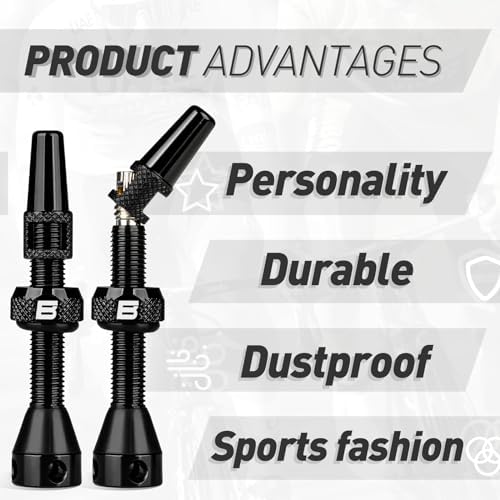 BWSHLF Tubeless Presta Valve Stem 40/44/55/60/65/80/100 mm, Super Light Alloy Presta Valve Stem Kit with Valve Core Remover Tool and Valve Stem Caps - Multiple Color and Size Options(Pair)