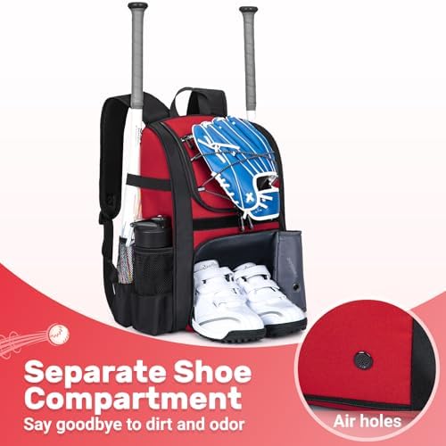Youth Baseball Bag, Softball Bag for Girls & Boys, Kids Tball Backpack with Shoes Compartment