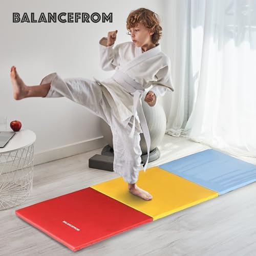 BalanceFrom Folding Gymnastics Mat Home Gym Floor Tumbling Equipment, Multicolor