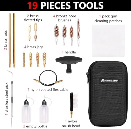 BOOSTEADY Universal Handgun Cleaning kit .22,.357,.38,9mm,.45 Caliber Pistol Cleaning Kit Bronze Bore Brush and Brass Jag Adapter