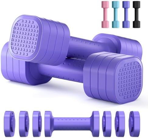 Adjustable Dumbbell Set of 2, 4 in 1 Free Weights Dumbbells Set for Women, Hand Weights for Women at Home, Each 2lb 3lb 4lb 5lb with TPU Soft Rubber Handle for Home Gym Exercise Training