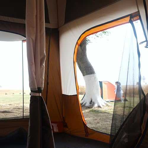 KTT Extra Large Tent 10-12-14 Person(Style-B),Family Cabin Tents,2 Rooms,3 Doors and 3 Windows with Mesh,Straight Wall,Waterproof,Double Layer,Big Tent for Outdoor,Picnic,Camping,Family Gathering