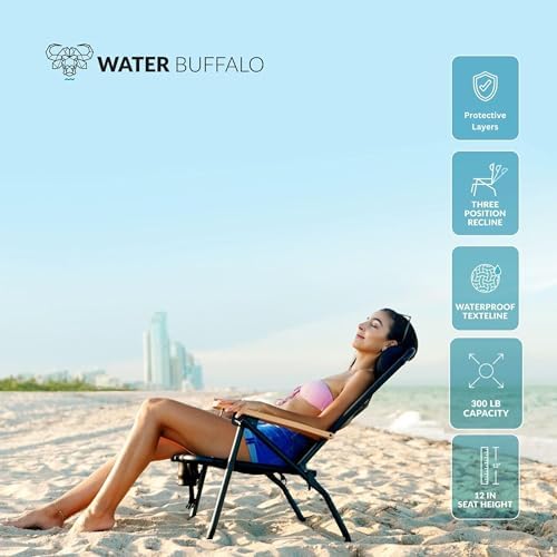 Water Buffalo Bondi Beach Chair – Backpack Beach Chair for Adults with Reclining Positions, Cup Holder & High Back Support