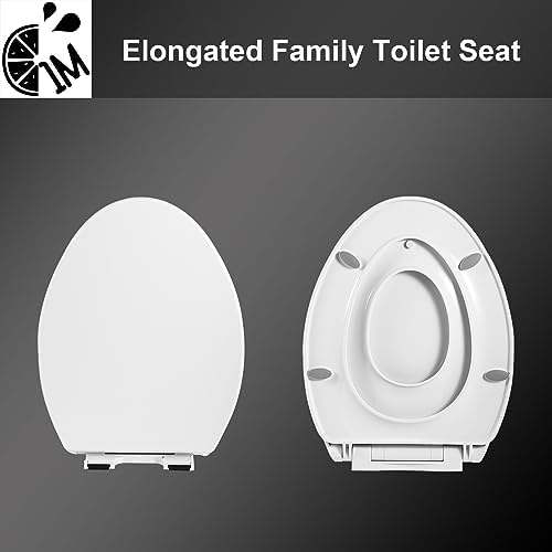 Elongated Toilet Seat with Toddler Seat Built In, Slow Close for Both Child & Adult Seats, Potty Training Seat, No Wiggle and Easy to Install, Detachable Toddler Seat for Longterm Usage, White