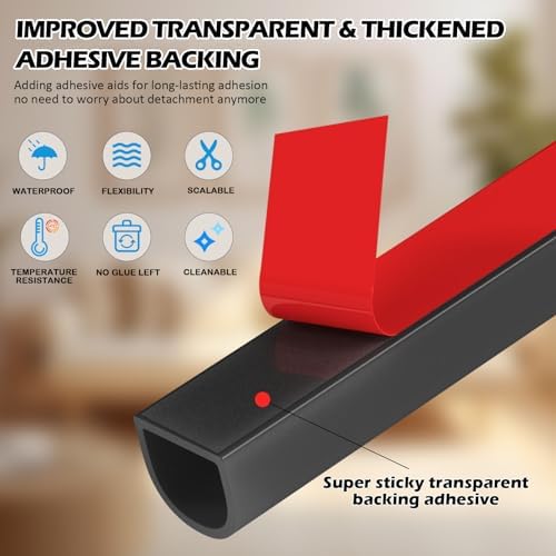 Weather Stripping Door Seal - Self Adhesive Weather Strip Silicone D Shaped Seal Strip for Door Frame/Window Seal (40FT Black 9/16" W × 15/32" T)
