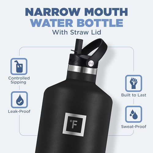 IRON °FLASK Camping & Hiking Hydration Canteens - 3 Lids (Narrow Straw Lid) Leak Proof Vacuum Insulated Stainless Steel - Hot & Cold Double Walled Sports Water Bottle - Peach, 64 Oz