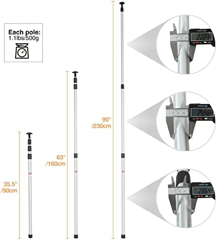 REDCAMP Aluminum Adjustable Camping Tarp Poles, Set of 2, 90" Telescoping Lightweight Tent Poles for Shelter, Hammock Rain Fly, Awning