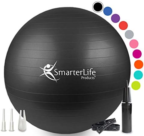 SmarterLife Exercise Ball Yoga Ball for Fitness, Balance, Stability, or Pregnancy, Gym Ball for Core Workout, Physical Therapy, Yoga Ball Chair for Office, Anti-Slip Anti-Burst