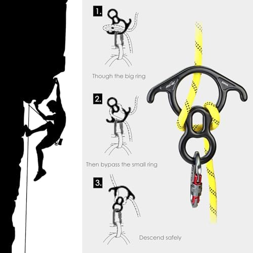 50KN Rescue Figure, 8 Descender Large Bent-Ear Belaying and Rappelling Gear Belay Device Climbing for Rock Climbing Peak Rescue 7075 Aluminum Alloy