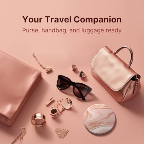 Fancii Taylor LED Lighted Travel Makeup Mirror, Rechargeable, 10x /1x Magnifying, Tru-Glow Lighting System, XL Large 5” Wide | Compact Mirror for Purses (Marble Rose)